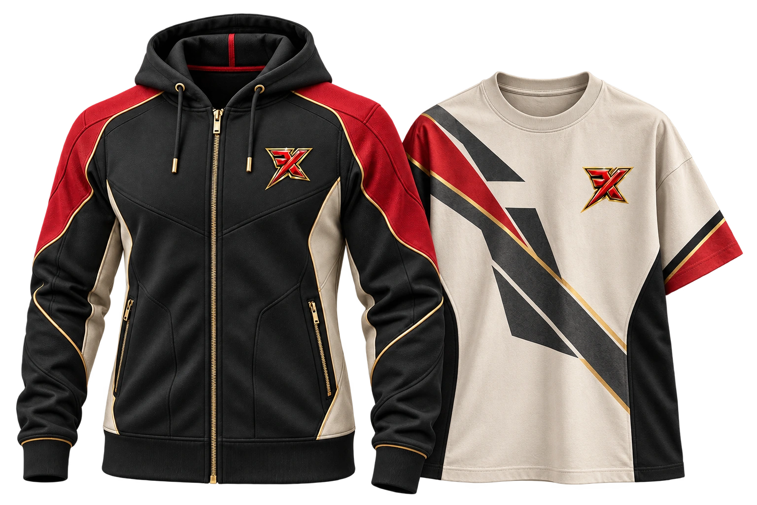 XFG sport hoodie and stone designer tee — design concepts